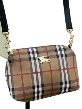 Plaid Crossbody Bag with Gold Accent